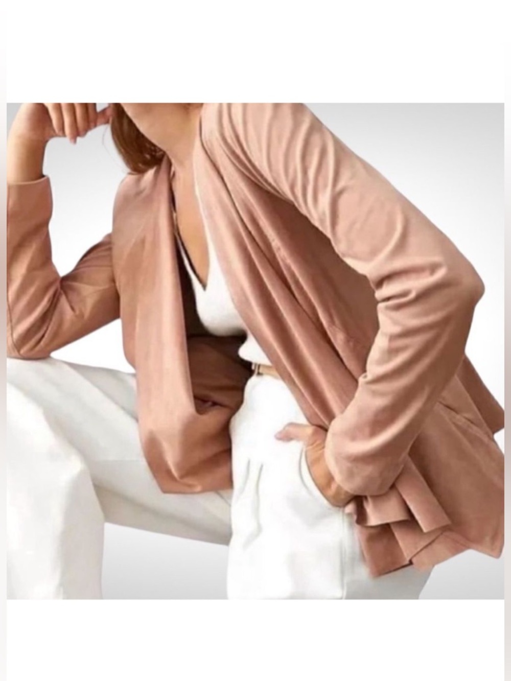 Hutch Anthropologie Open Front Waterfall Jacket Vegan Suede Pink Sz Large
